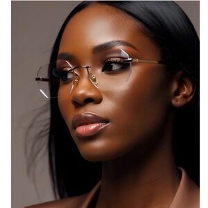 Rimless Octagon Glasses Women Clear Lens Gold Frame Fashion Eyewear Lentes Gafas